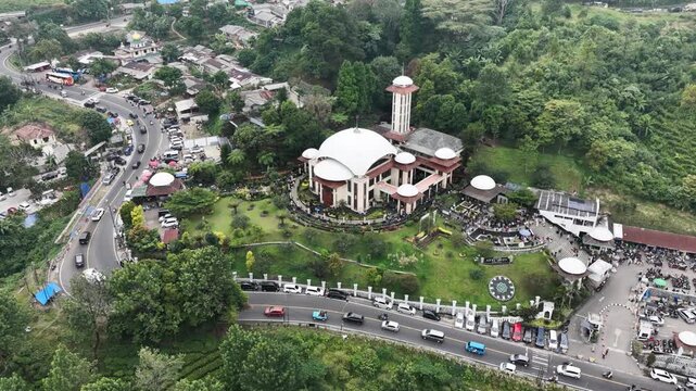 Atta'awun Mosque Aerial View in Puncak Bogor Indonesia