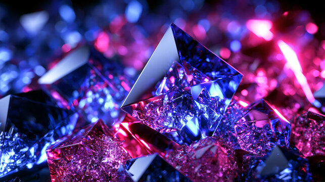 Abstract Crystal Geometric Shapes with Neon Lights