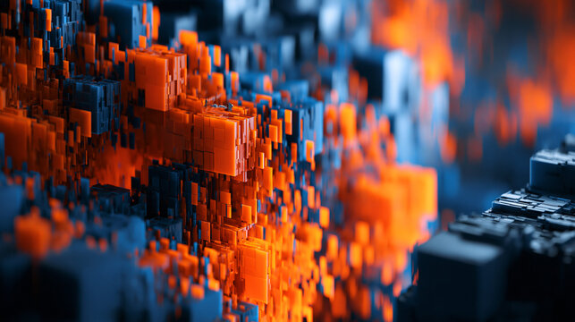 Abstract Digital Data Blocks Orange Blue Network
