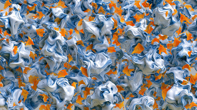 Abstract Liquid Marble Swirls with Orange Stars Pattern