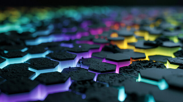 Network Connection Digital Hexagons Glowing Neon Lights