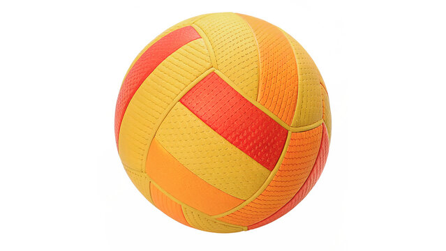 Vibrant orange and yellow leather volleyball ball isolated on transparent background cut out