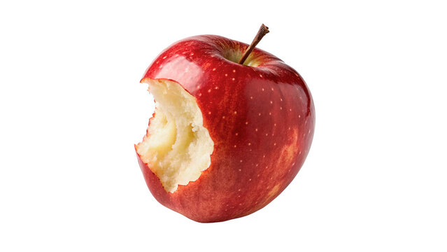 Fresh ripe red apple with a bite mark isolated on transparent background cut out