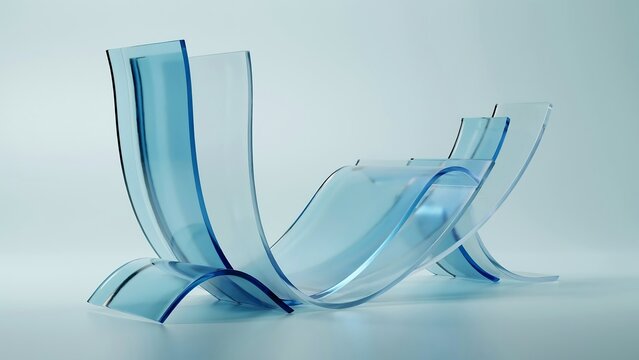 Abstract blue glass wave sculpture on a light background