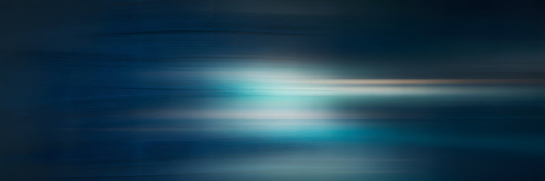 Abstract dark blue motion blur background with horizontal light streaks for modern design.