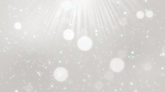 洗練されたシルバーホワイトの背景に光の玉ボケと粒子が舞う動画素材 / Sophisticated silver white background with glowing bokeh and particles loop video