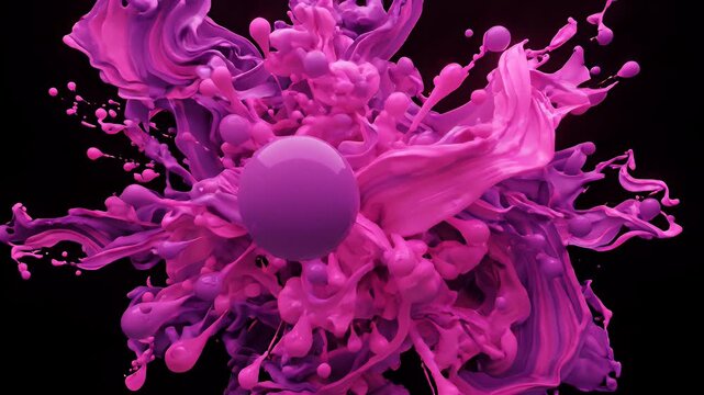 Vibrant Pink and Magenta Fluid Explosion with Sphere