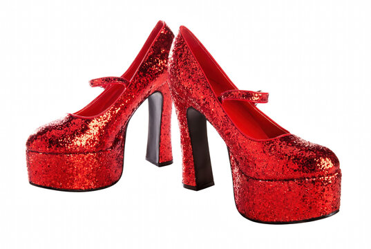 Red Glitter Platform High Heel Mary Jane Shoes