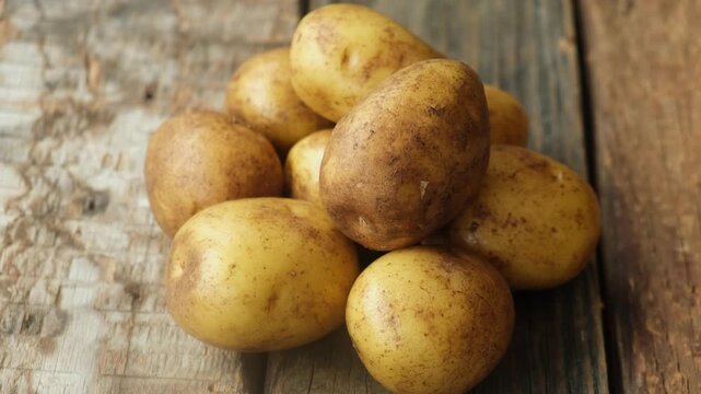 Pile of Raw Potatoes on a Wooden Background