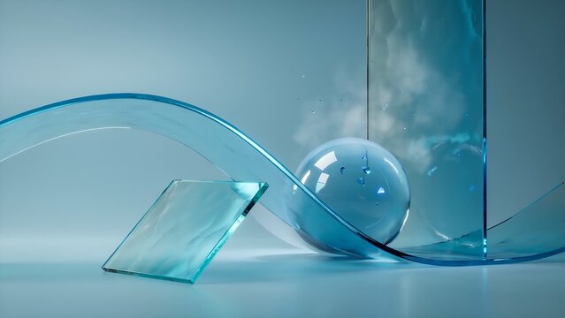 Abstract 3d composition with blue glass shapes and sphere