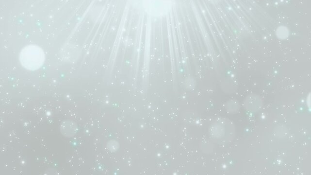 明るく綺麗なホワイトシルバーの背景に光の玉ボケと繊細な粒子が舞う動画素材 / Bright pure white silver background with glowing bokeh and delicate particles loop video