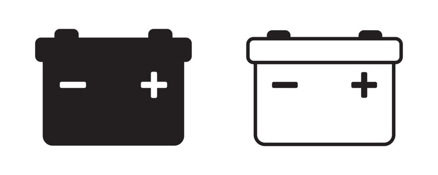 Car battery icon set in solid and outline style.