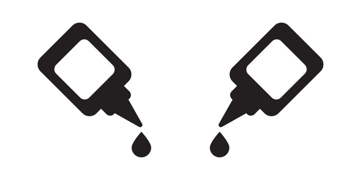Glue bottle line icon set with liquid drop. Black outline glue tube pair, adhesive, craft, stationery, repair, and dripping liquid concept
