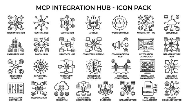 MCP Integration Hub Icon Pack - Business Technology Network Concepts
