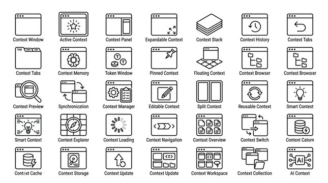Modern UI Icons Set: Content Management, Web Design, and Development Elements