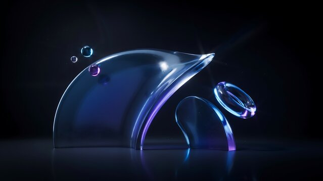 Abstract 3d glass shapes with soft lighting and reflections