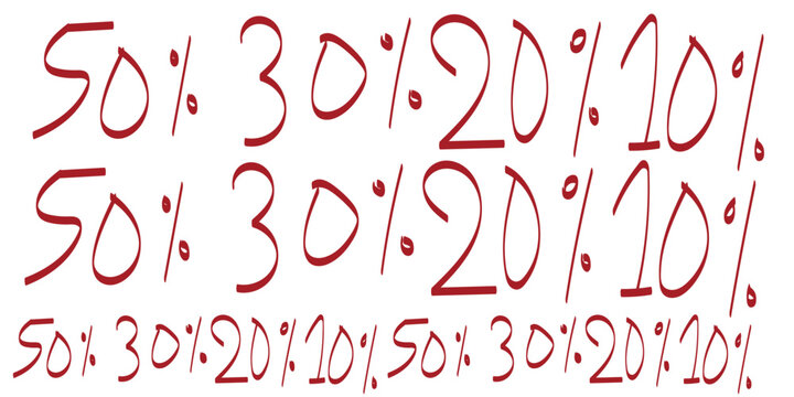 Three rows of hand written percentage signs shown in a bold red marker ink Vector