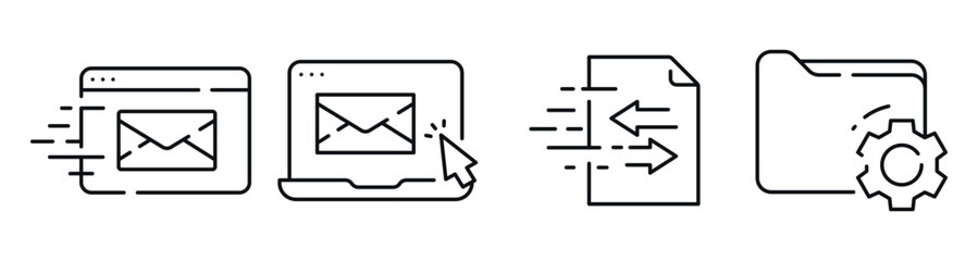 Fototapeta na wymiar Email and file transfer icons indicating sending in interface. Editable stroke