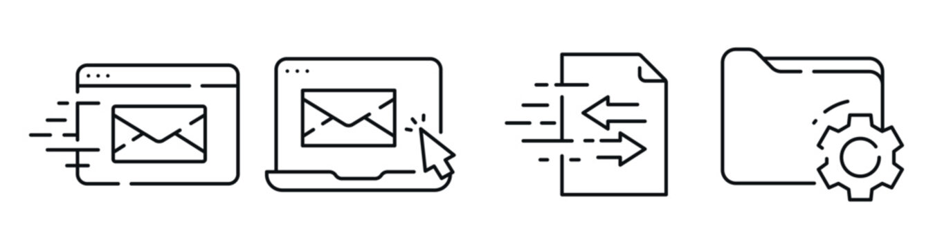 Email and file transfer icons indicating sending in interface. Editable stroke