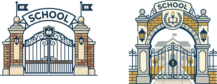 Illustrated school gate with open gate design
