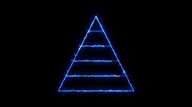 Glowing blue neon pyramid diagram on black background