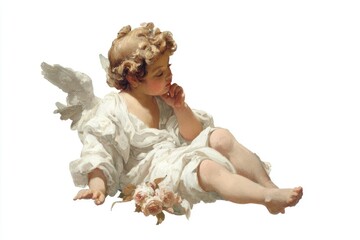 Fototapeta premium Cherubic angel with thoughtful expression.