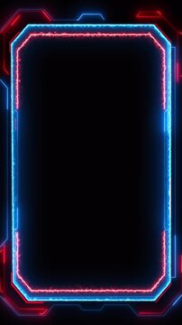 Futuristic gaming frame overlay bright cyan and red electric lines, black center area, angular cyber corners. for livestream videos, battle intros, scoreboard screens, tech trailers, and HUD graphics.