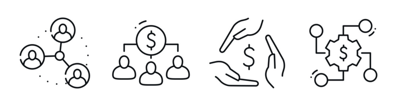 User network connecting people indicating financial collaboration. Editable stroke