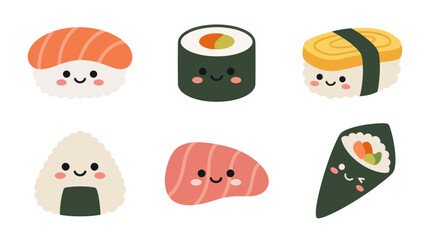 Cute kawaii sushi food illustrations © shuma99