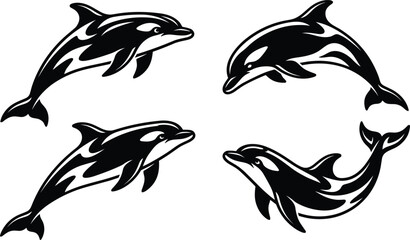 Dolphin Silhouette Vector Set of Swimming Marine Mammals for Crafting © Khadija
