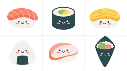 Cute kawaii sushi and onigiri set © Sempolan