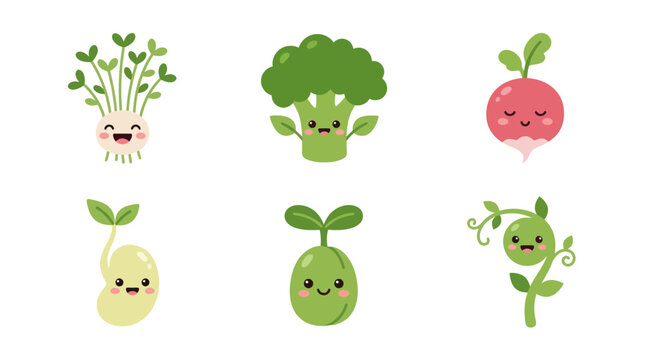 Cute kawaii vegetables and sprouts collection