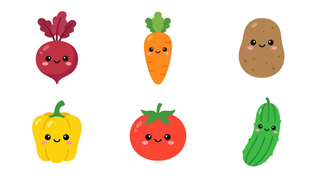 Cute kawaii vegetables characters