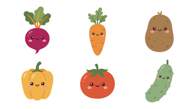 Cute kawaii vegetables cartoon illustration