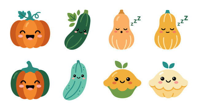 Cute kawaii vegetables characters