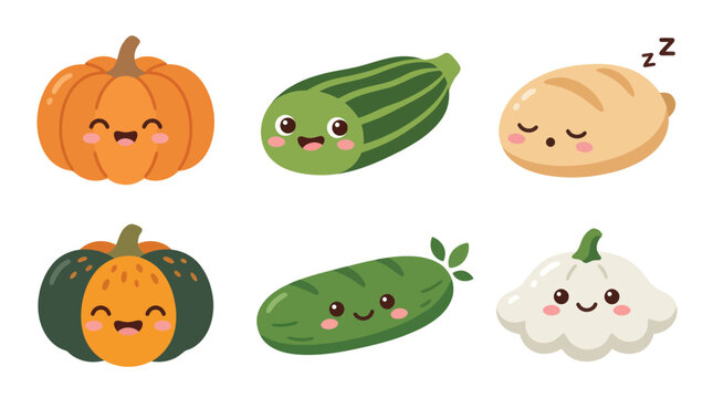 Cute kawaii vegetables characters collection