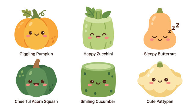 Cute kawaii vegetables characters