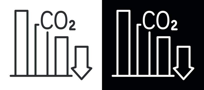 Co2 emissions reduction symbol: declining bar graph with arrow