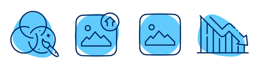 Obraz premium Picture and design icons indicating upload edit and decline chart on panel