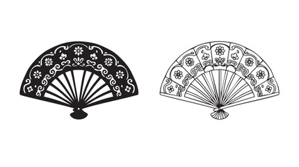 fan with black silhouette and outline art vector icon featuring clean patterns © Shamsul