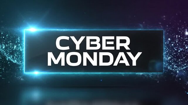 Cyber Monday sale text with glowing neon blue border