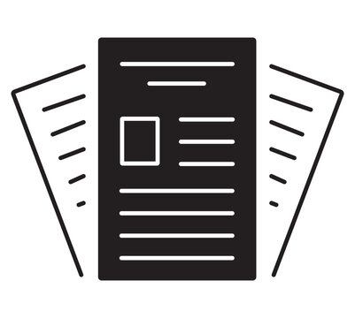 Minimalist document icon vector, black and white paper sheets illustration, business report and corporate file symbol for office administration