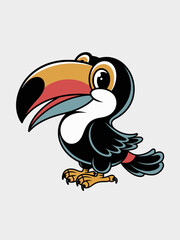 Obraz premium A cheerful cartoon toucan is depicted with a large, colorful beak.