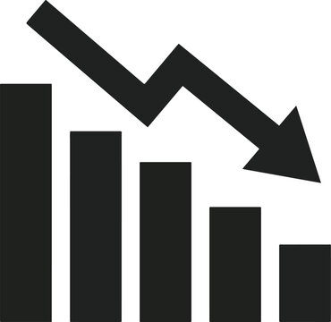 Downward arrow with decreasing bar chart silhouette icon