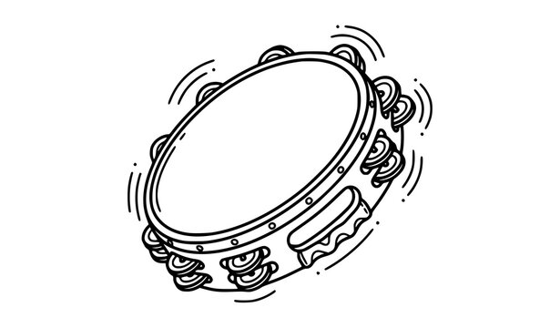 Dynamic tambourine musical instrument linear icon percussion rhythmic jingle line art vector isolated