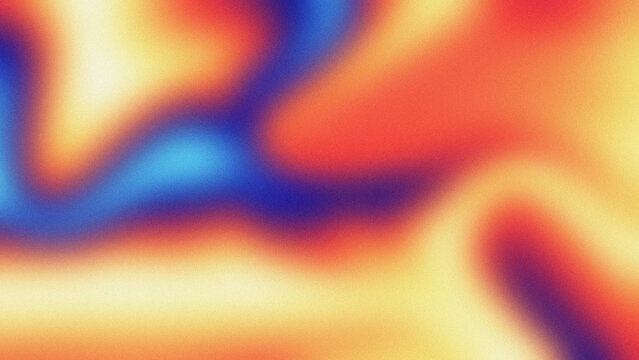 Colorful fluid abstract background with noise texture featuring vibrant red, yellow, blue, and purple gradient waves.