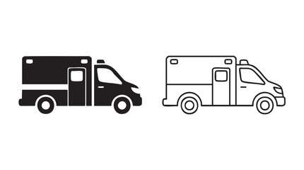 ambulance black silhouette and outline art vector icon featuring medical, emergency © Shamsul