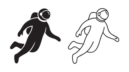 astronauts floating in space as black silhouette and outline art vector icon © Shamsul