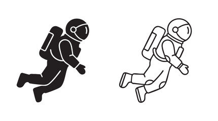 astronauts floating in space, black silhouette and outline art vector icon © Shamsul