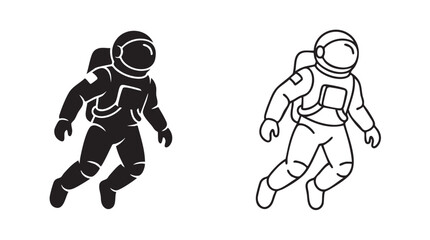 astronauts in black silhouette and outline art vector icon floating in space © Shamsul